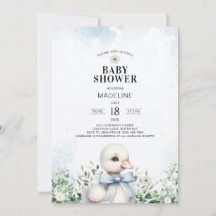 Oie avec Bow Blue Boy Baby shower Invitation