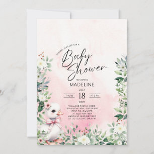 Oie avec Bow rose fille Baby shower Invitation