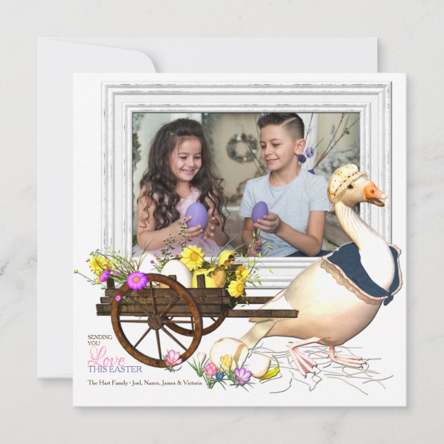 Oie avec la carte de Pâques de photo d'oeufs (Devant)