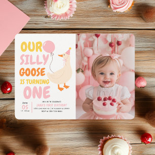 Oie bête 1er anniversaire Invitation avec photo