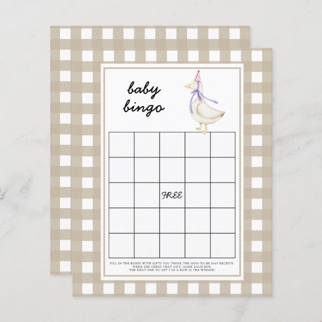 Oie bête - Baby shower jeu de bingo (Devant / Derrière)