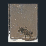 Oie dans la neige<br><div class="desc">OEuvre d'art vintage John Bauer représentant une orignale debout dans la neige entre deux arbres.</div>