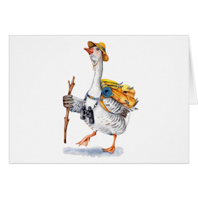 Oie de randonnée avec le sac à dos et les jumelles (Devant horizontal)