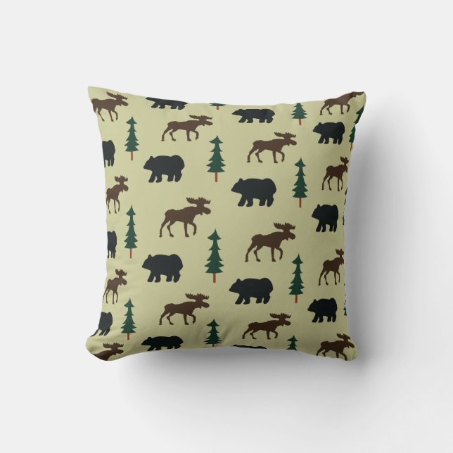 Oie et ours des bois Coussin rustique - Vert (Recto)