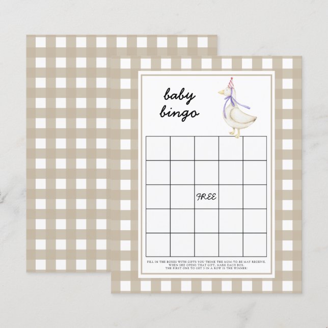 Oie idiote - Jeu de bingo pour baby shower (Devant / Derrière)
