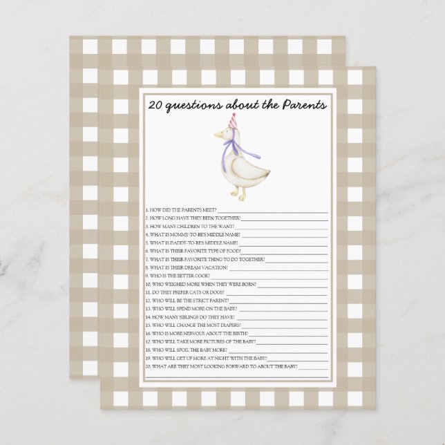 Oie - jeux - 20 questions sur les parents (Devant / Derrière)