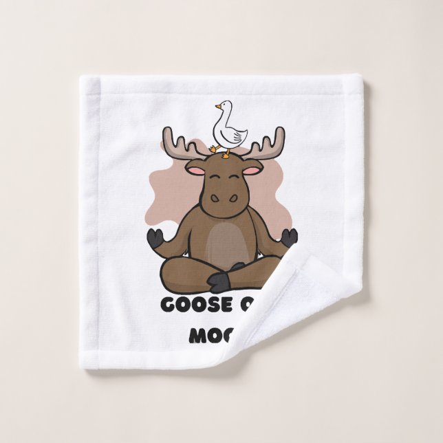 Oie sur un orignal animal drôle (Gant de toilette)