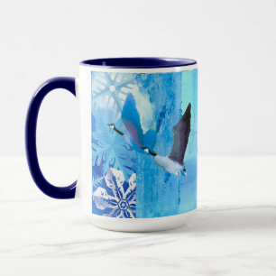 Oies dans les flocons de neige bleus Mug