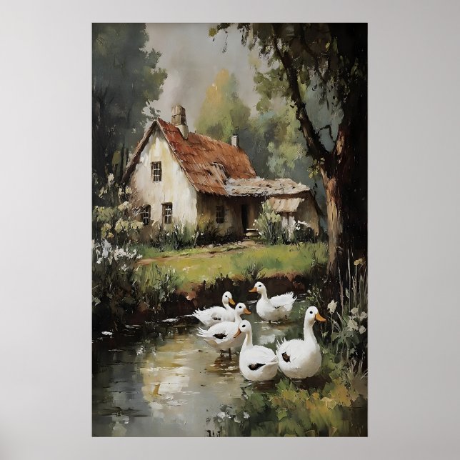 Oies dans un village, impression de printemps, pei (Devant)