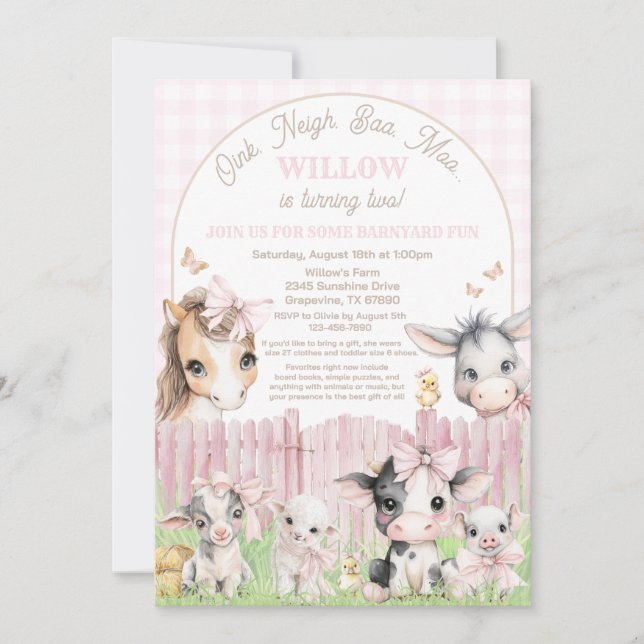 Oink Baa Moo Birthday Invitation (Devant)