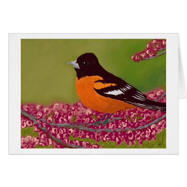 Oiseau aux fleurs roses (Devant horizontal)