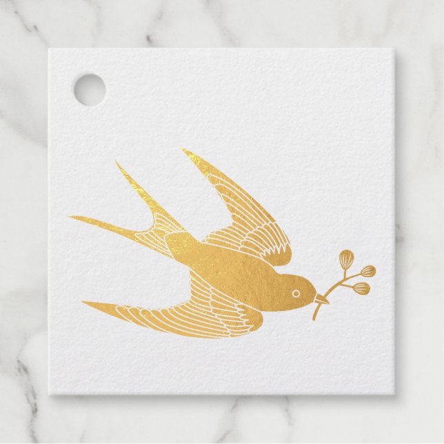 Oiseau avec étiquette-cadeau en feuille à brindill (Devant)