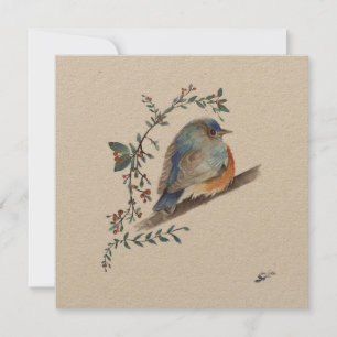 Oiseau bleu Aquarelle Baies Art de verdure