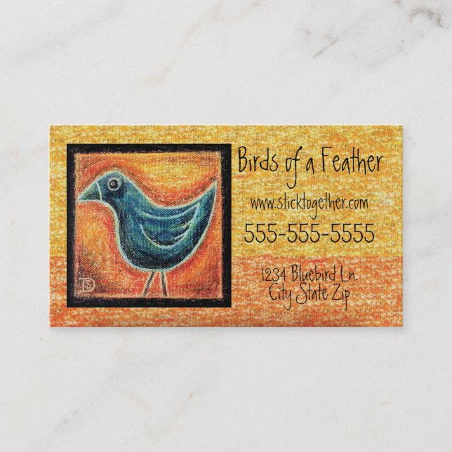Oiseau bleu au pastel à l'huile, carte de visite (Devant)
