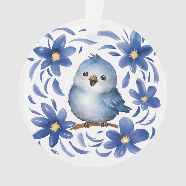 Oiseau bleu avec des fleurs (devant)