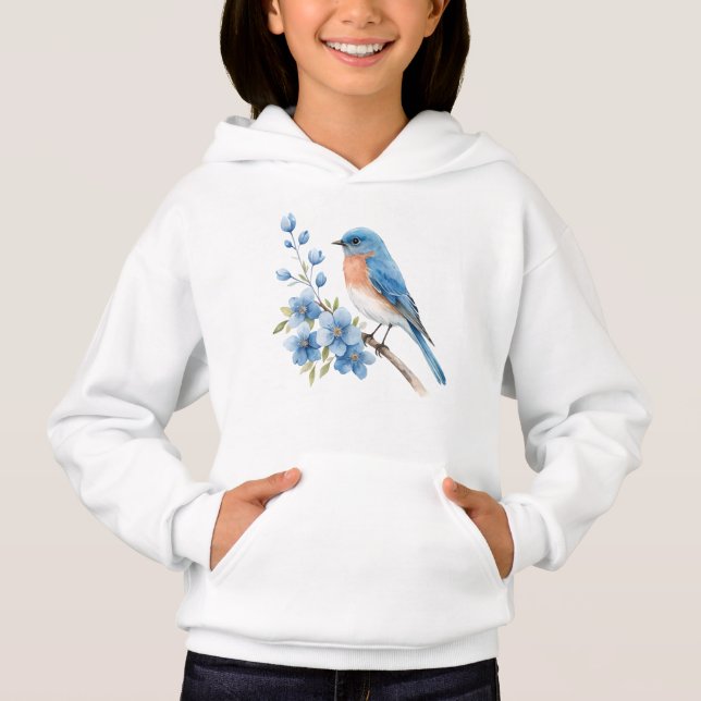 Oiseau bleu avec des fleurs bleues (Devant)