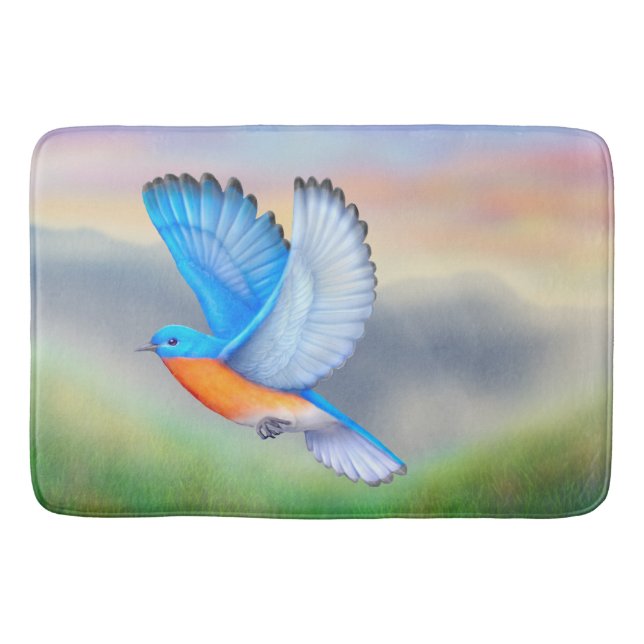 Oiseau bleu de tapis de bain de bonheur (Devant)