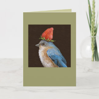 oiseau bleu femelle avec carte fraise
