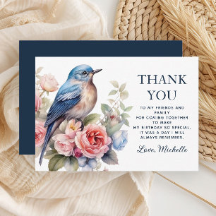 Oiseau bleu Fleurs roses Anniversaire Merci