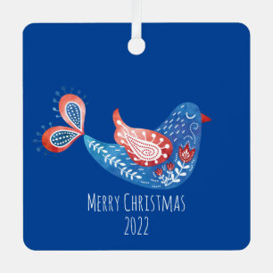 Oiseau bleu scandinave Fold Art Ornement métalliqu