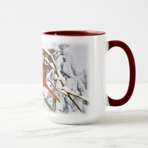 Oiseau cardinal, neige, hiver, tasse