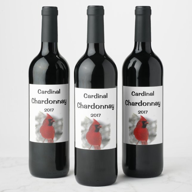 Oiseau cardinal rouge en Étiquette de vin blanc de (Bouteilles)