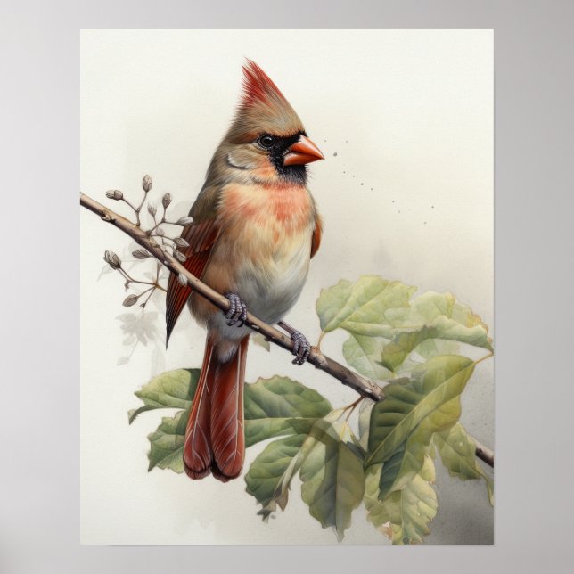 Oiseau cardinal rouge féminin Affiche d'impression (Devant)