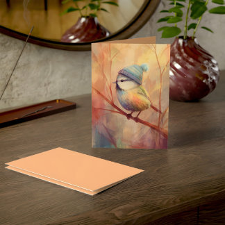 Oiseau chanteur d'hiver au chapeau tricoté | Carte