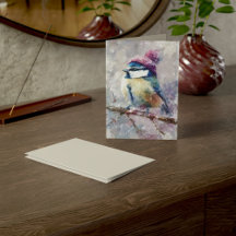 Oiseau chanteur d'hiver en chapeau tricoté | Carte