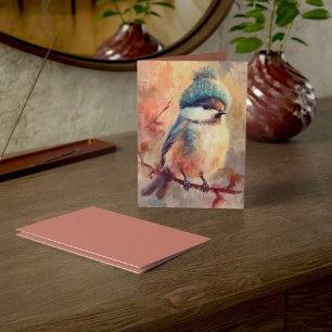 Oiseau chanteur d'hiver en chapeau tricoté Carte