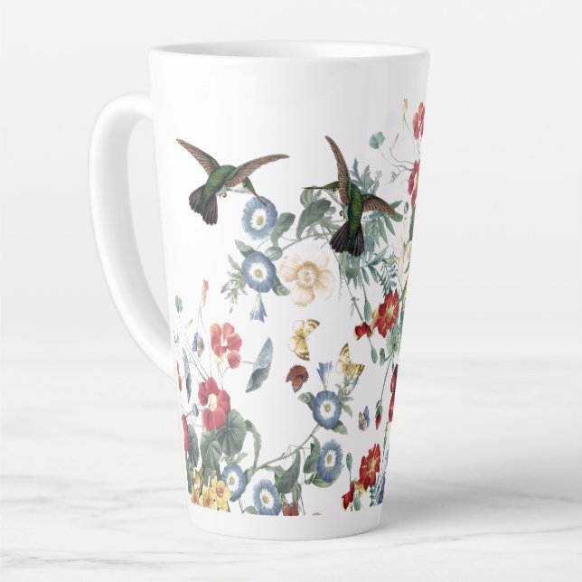 Oiseau-colibri Papillon du jardin Fleur Mug latte (Angle gauche)