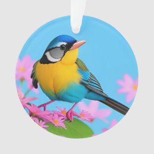 Oiseau Coloré sur Branche en Fleurs