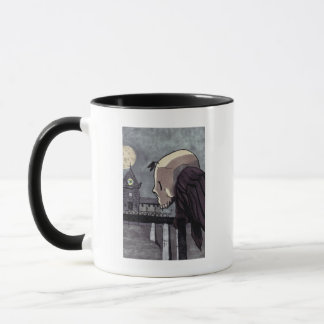Oiseau crânien perché dans une tasse de cimetière