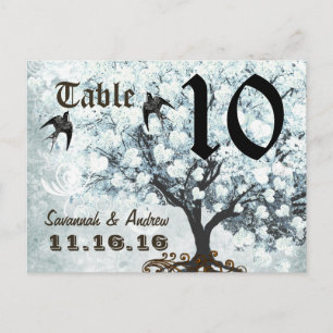 Oiseau d'amour numéro de table bleu arbre à feuill