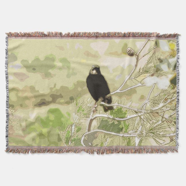 Oiseau dans un arbre à pin Jeter la couverture (Devant)