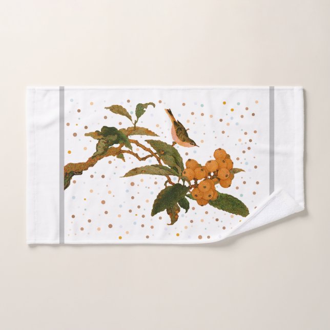 Oiseau dans un arbre fruitier Lancer Oreiller (Serviette à main)