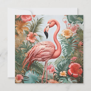 Oiseau de Flamant rose rose élégant et fleurs trop