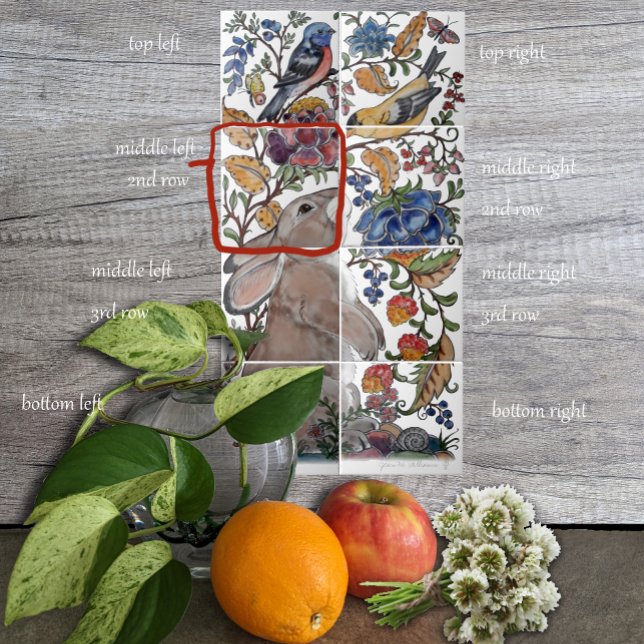 Oiseau de lapin Jacobean Carreau floral Mural 8pc  (Créateur téléchargé)