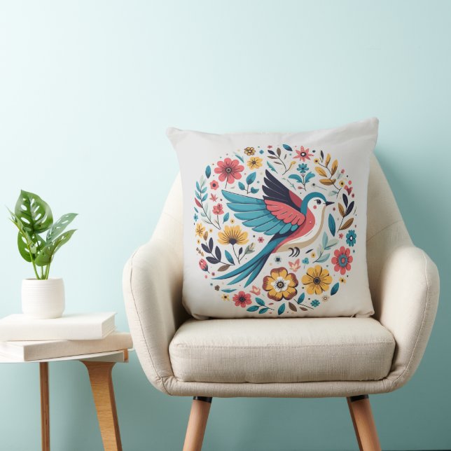 Oiseau de style art populaire lancer oreiller (Chaise)