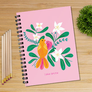 Oiseau dessiné à la main et Carnet floral