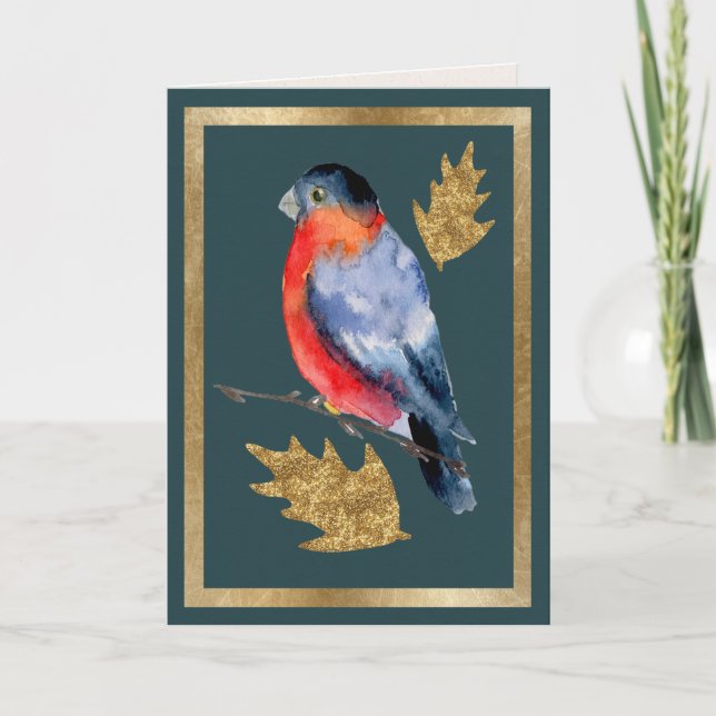 Oiseau d'hiver avec carte Feuille Golden Holly (Devant)