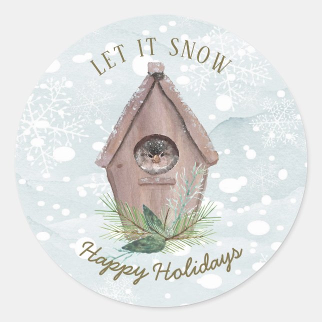 Oiseau d'hiver Laisser neiger Sticker rond de Seal (Devant)