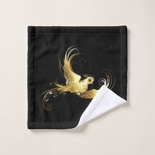 Oiseau d'or sur Arrière - plan noir (Gant de toilette)