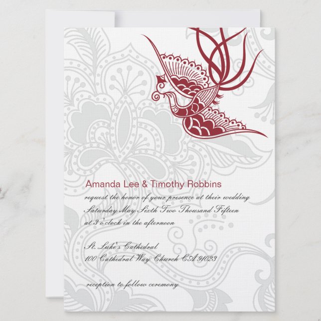 Oiseau et Faire-part de mariage Floral (Devant)