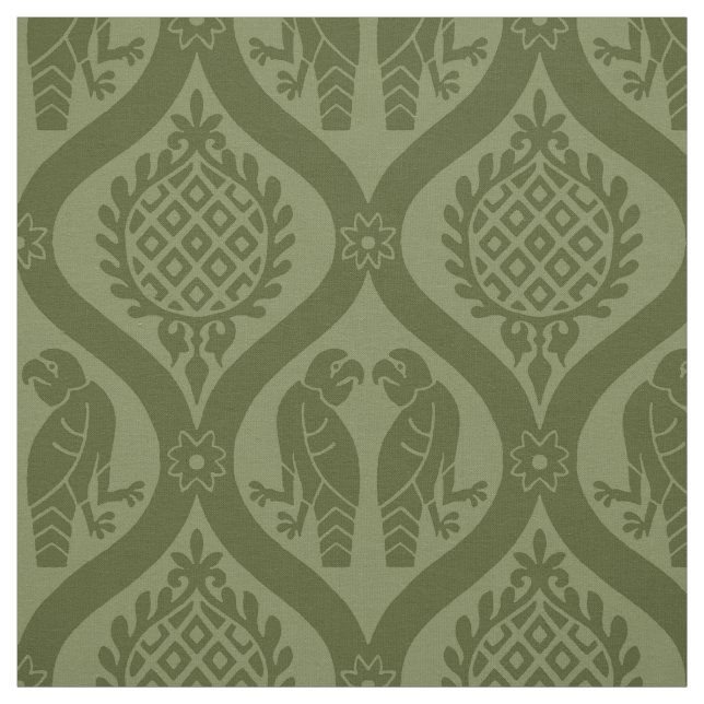 Oiseau et grenade, Tissu vert olive (Échantillon)