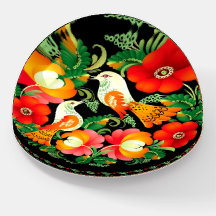 Oiseau et presse-papiers floral en verre d'art