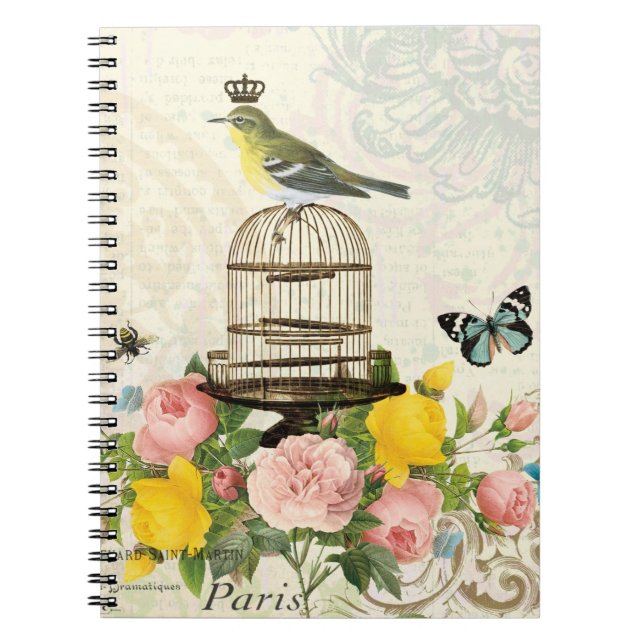 Oiseau français vintage et carnet de cage à (Devant)