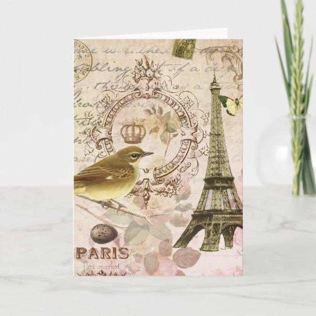 Oiseau français vintage et carte pour notes de (Devant)