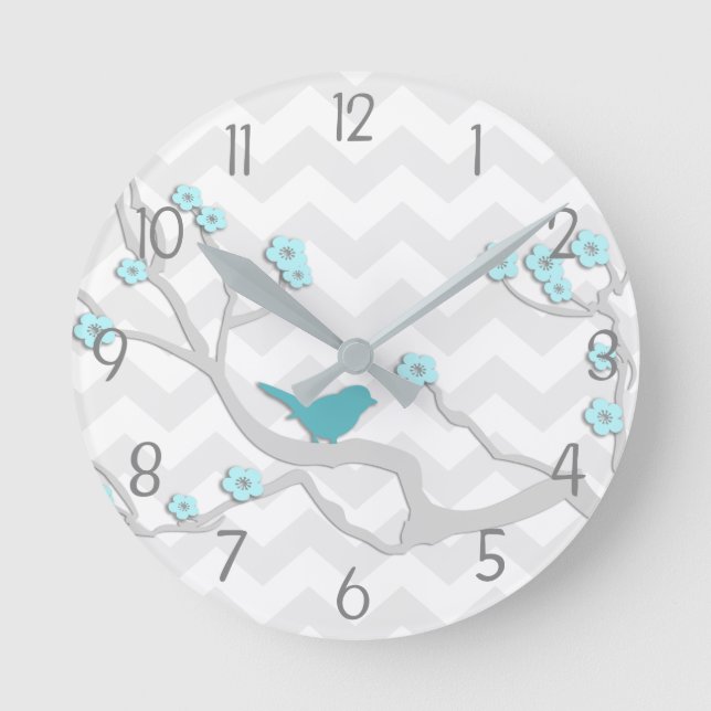 Oiseau gris Aqua turquoise sur la branche Horloge  (Recto)
