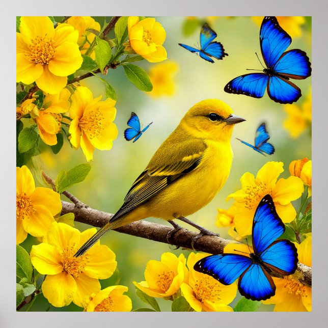 Oiseau Jaune Sur Branche Art Mural De La Nature Pr (Devant)